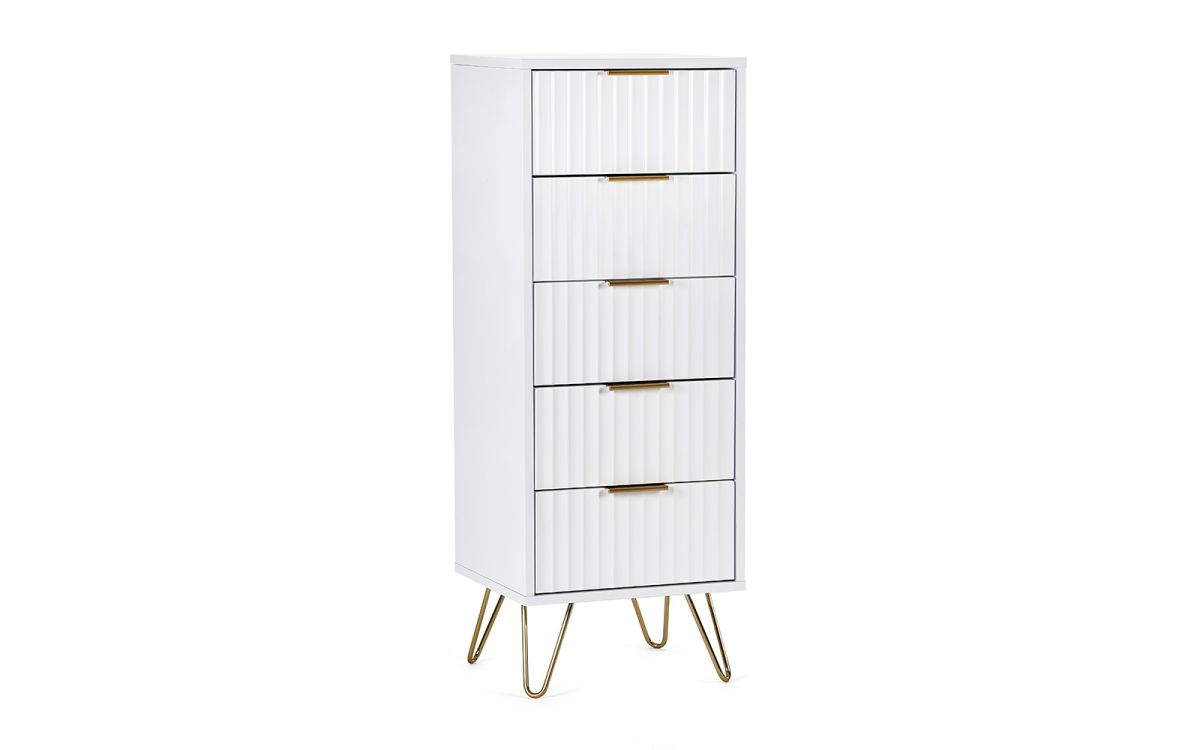 Murano Bedroom Range - In Matt White - Available in: Bedside, 3 Drawer Chest, 5 Drawer Tallboy Chest, 5 Drawer Chest, 6 Drawer Chest & 2 Door-1 Drawer Wardrobe