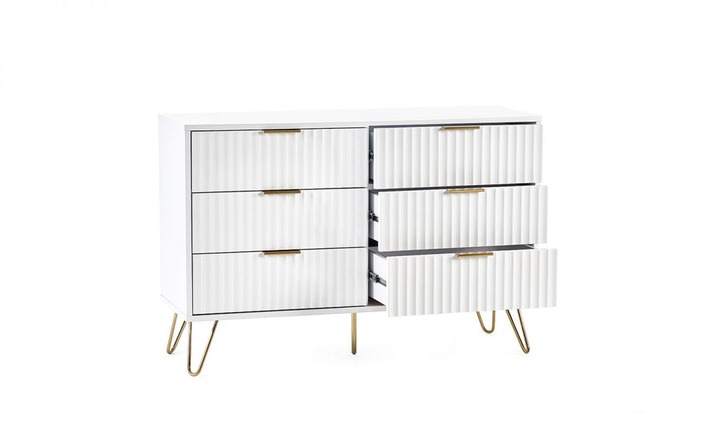 Murano Bedroom Range - In Matt White - Available in: Bedside, 3 Drawer Chest, 5 Drawer Tallboy Chest, 5 Drawer Chest, 6 Drawer Chest & 2 Door-1 Drawer Wardrobe
