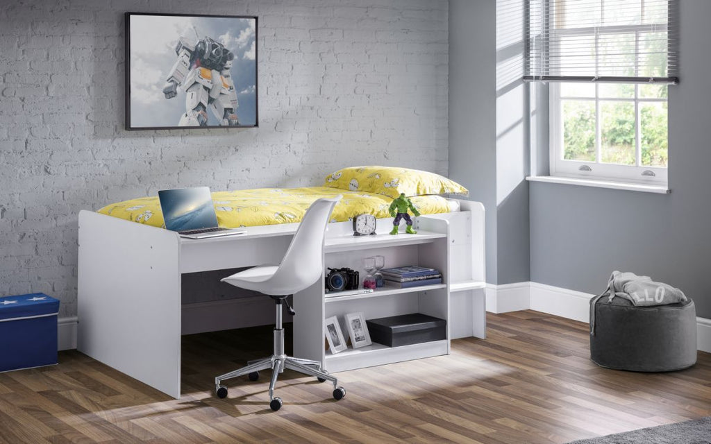 Kids Neptune Midsleeper - Available in White or Grey Oak - Mattress & Chair Option