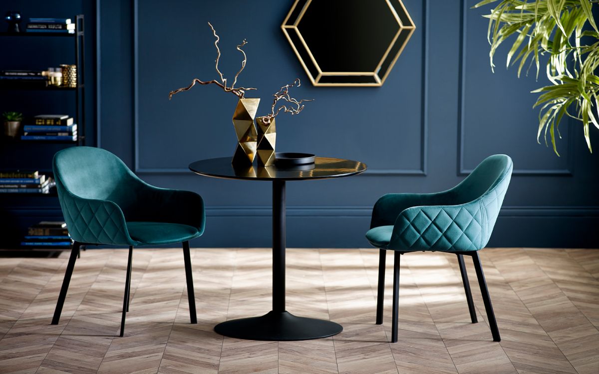 Nero Round Table (80cm) With Lima Dining Chair - Teal Velvet