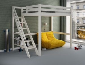 Studio Loft Bed Double High Sleeper - Available in Grey Or White