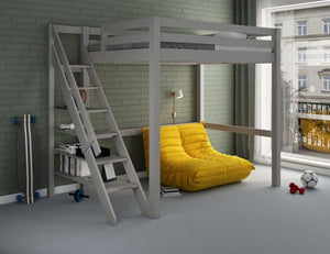 Studio Loft Bed Double High Sleeper - Available in Grey Or White