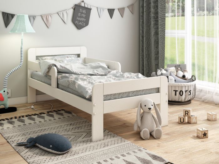Wooden Toddler Bed With Side Rails White - Mattress Option Available