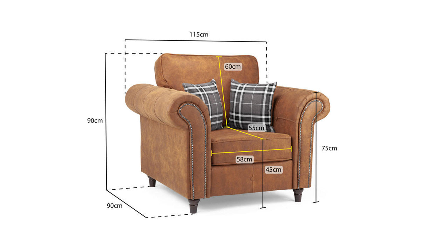 Oakland Sofa - Available in 3, 2, Armchair or 2 Seater Sofa Bed - Colour Options Faux Leather Tan or Charcoal