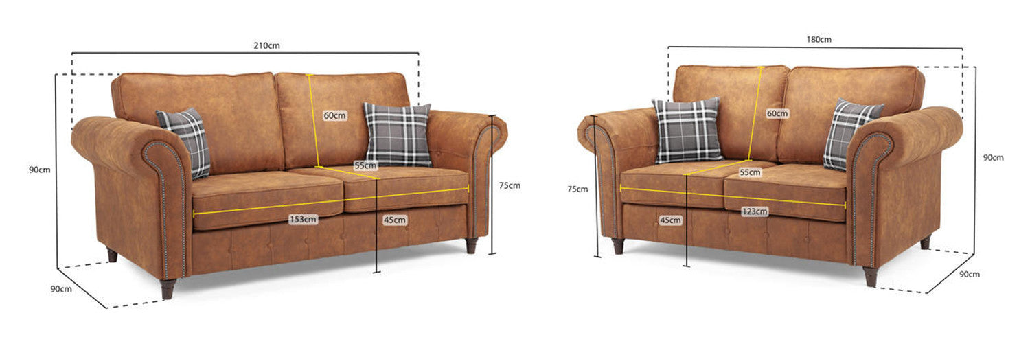 Oakland Sofa - Available in 3, 2, Armchair or 2 Seater Sofa Bed - Colour Options Faux Leather Tan or Charcoal