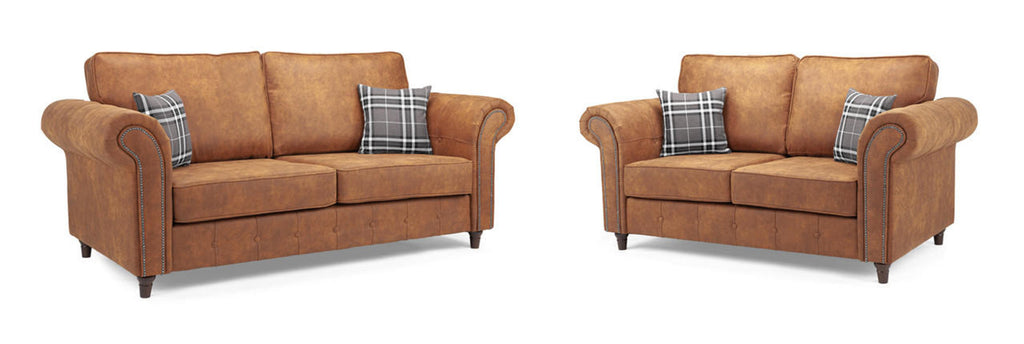 Oakland Sofa - Available in 3, 2, Armchair or 2 Seater Sofa Bed - Colour Options Faux Leather Tan or Charcoal