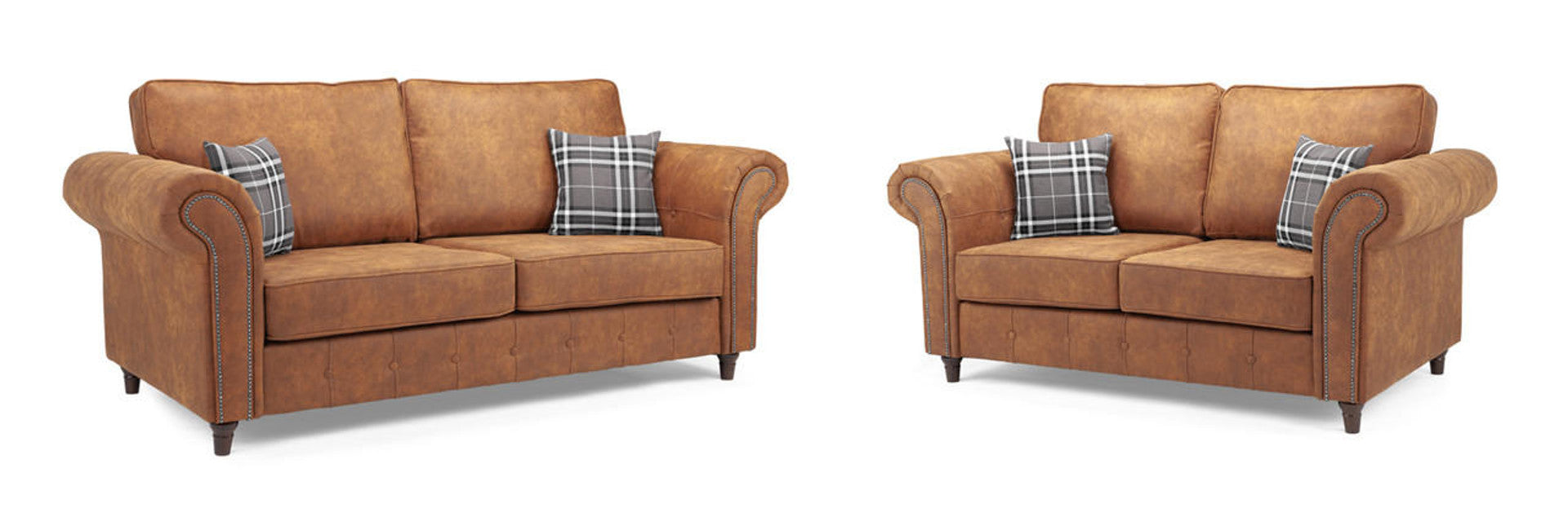 Oakland Sofa - Available in 3, 2, Armchair or 2 Seater Sofa Bed - Colour Options Faux Leather Tan or Charcoal