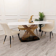 Load image into Gallery viewer, Orion Gold 1.8 Dining Table with Polar White Sintered Stone Top
