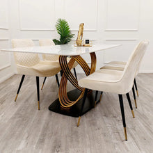 Load image into Gallery viewer, Orion Gold 1.8 Dining Table with Polar White Sintered Stone Top
