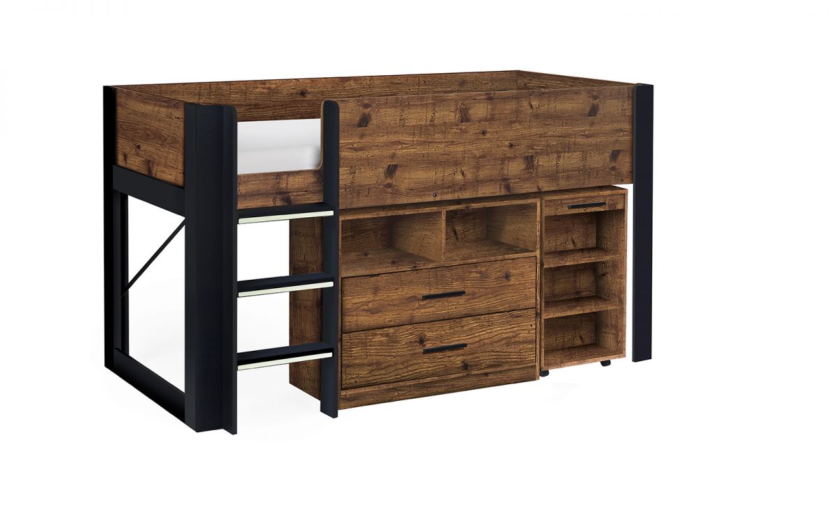 Kids Otis Midsleeper - Available in All White or Urban Rustic And Black - Mattress Option