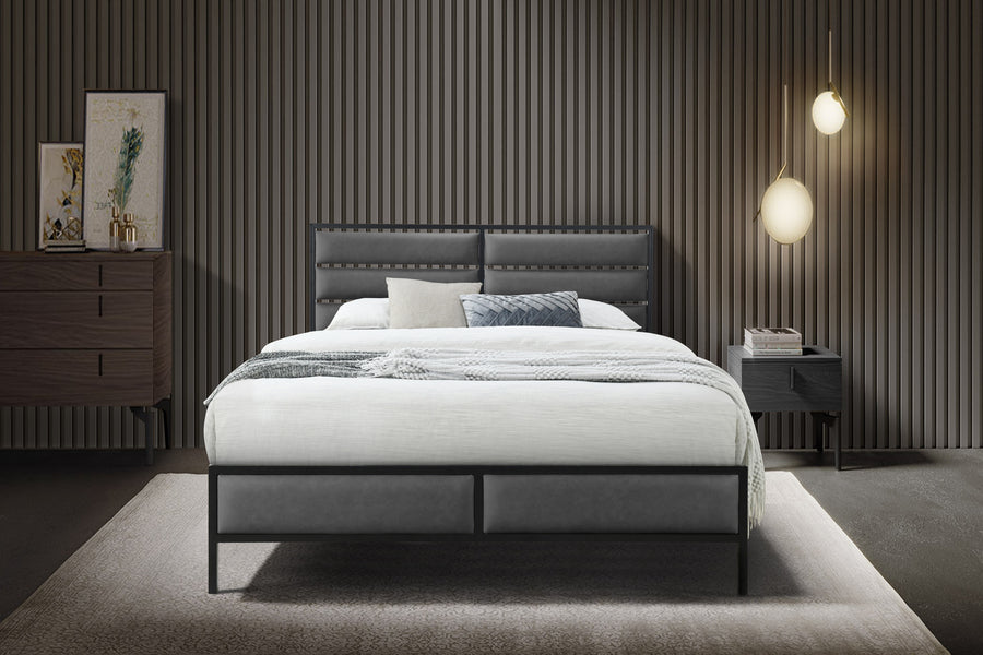 Modern Marford Bed - Grey or Tan - Available in Double and Kingsizes
