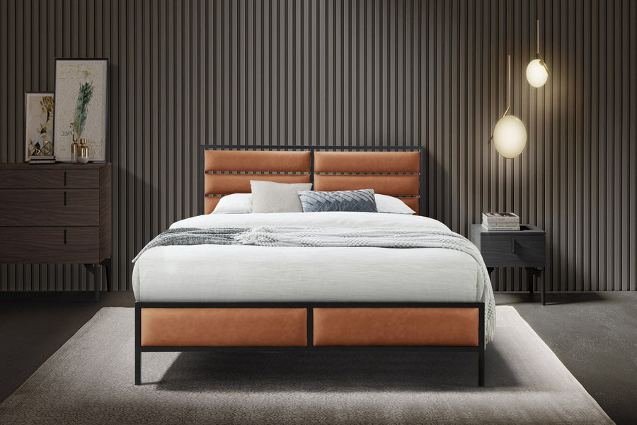 Modern Marford Bed - Grey or Tan - Available in Double and Kingsizes