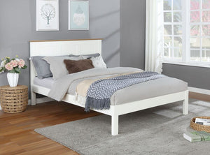 CONWAY Wooden Bed - White/Light Oak - Available in Double 4'6FT or KingSize 5Ft