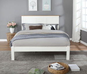 CONWAY Wooden Bed - White/Light Oak - Available in Double 4'6FT or KingSize 5Ft