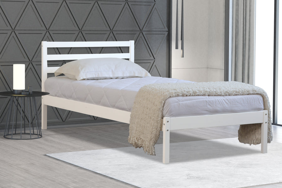 Simplistic Maxwell Wooden Bed - White or Oak Colour Options - Available in Single or Double