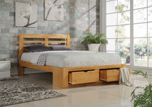Load image into Gallery viewer, Sophisticated New Bretton Wooden Bed With Drawers - White or Oak Colour Options - Available in Single, Double and Kingsize
