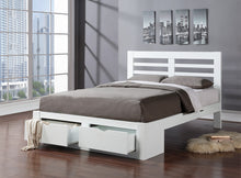 Load image into Gallery viewer, Sophisticated New Bretton Wooden Bed With Drawers - White or Oak Colour Options - Available in Single, Double and Kingsize
