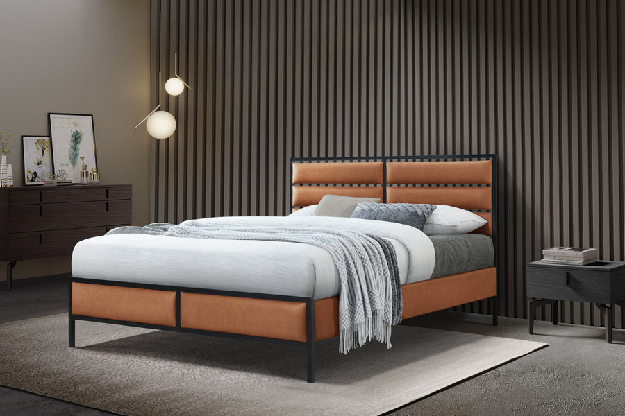 Modern Marford Bed - Grey or Tan - Available in Double and Kingsizes