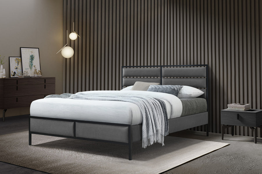 Modern Marford Bed - Grey or Tan - Available in Double and Kingsizes