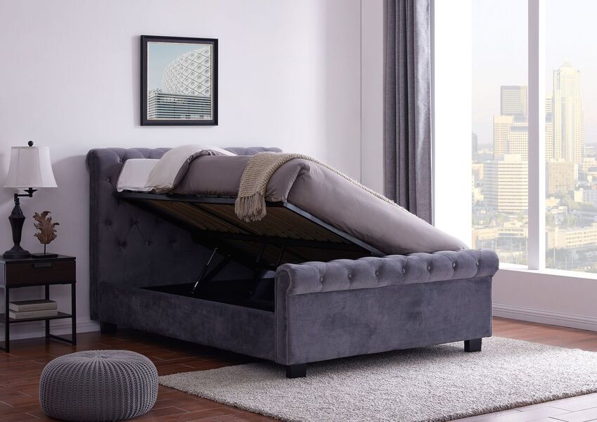 Stylish Whitford Roll Back Storage Bed With Chesterfield Design - Available in Double and Kingsize