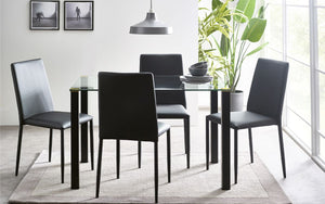 Piero Rectangle Glass Dining Table (120x80cm) With Gold Discs & Black Legs - Available Chair Options