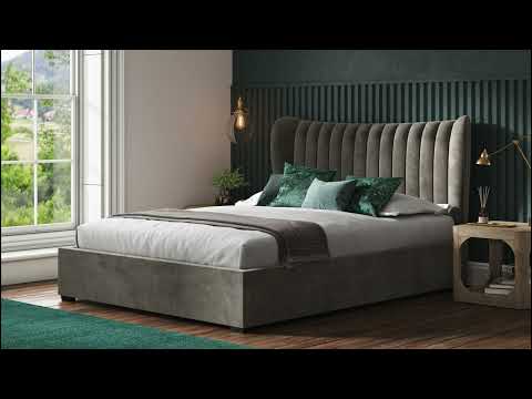 Harley Velvet Ottoman/Storage Bed - Light Grey or Mid Grey Colour Option - Available in Double, Kingsize or SuperKing