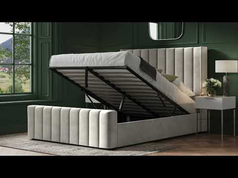 Killian Velvet Ottoman/Storage Bed - Light Grey or Mid Grey Colour Option - Available in Double, Kingsize or SuperKing