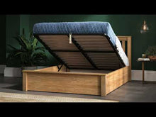 Load and play video in Gallery viewer, Monti Storage/Ottoman Solid Oak Bed - Oak or Warm Oak - Available in Double, KingSize or SuperKing
