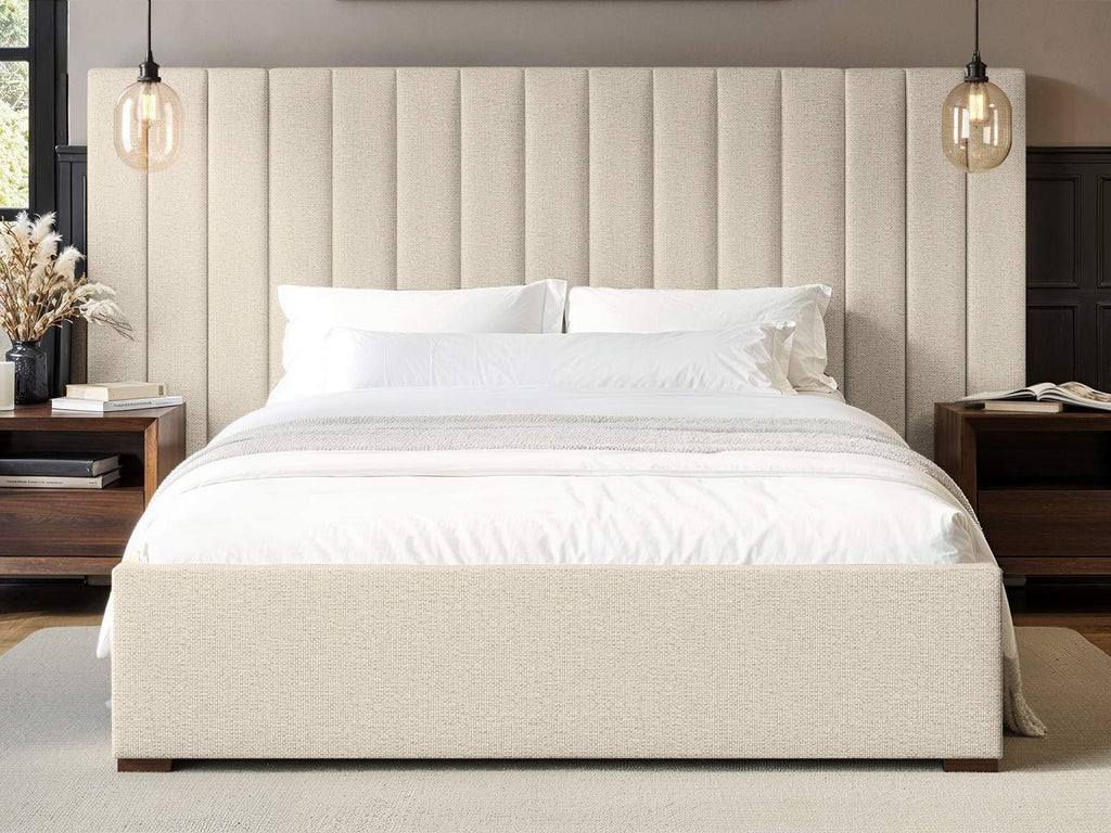 Rosita Hotel Bed With Wide Panelled Headboard Cream - Available in Double & Kingsizes - Mattress Options