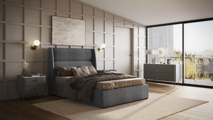 Rumba Ottoman Fabric Bed Grey - Available in Double Or KingSize
