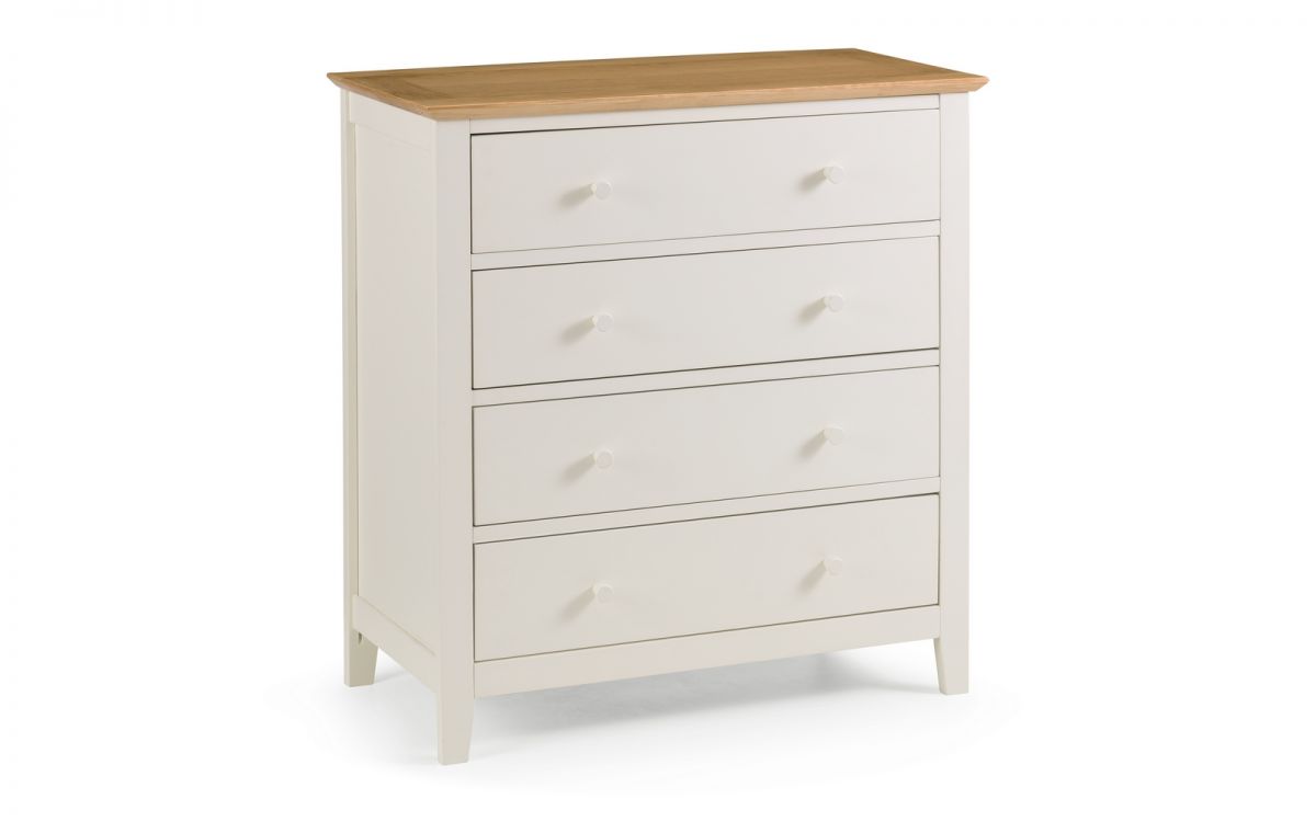Salerno 2-Tone Bedroom Range - 4 Drawer Chest and 1 Drawer Bedside Ivory & Oak
