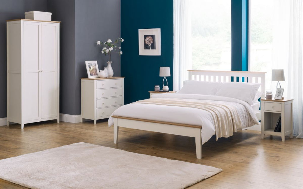 Salerno 2-Tone Bedroom Range - 4 Drawer Chest and 1 Drawer Bedside Ivory & Oak