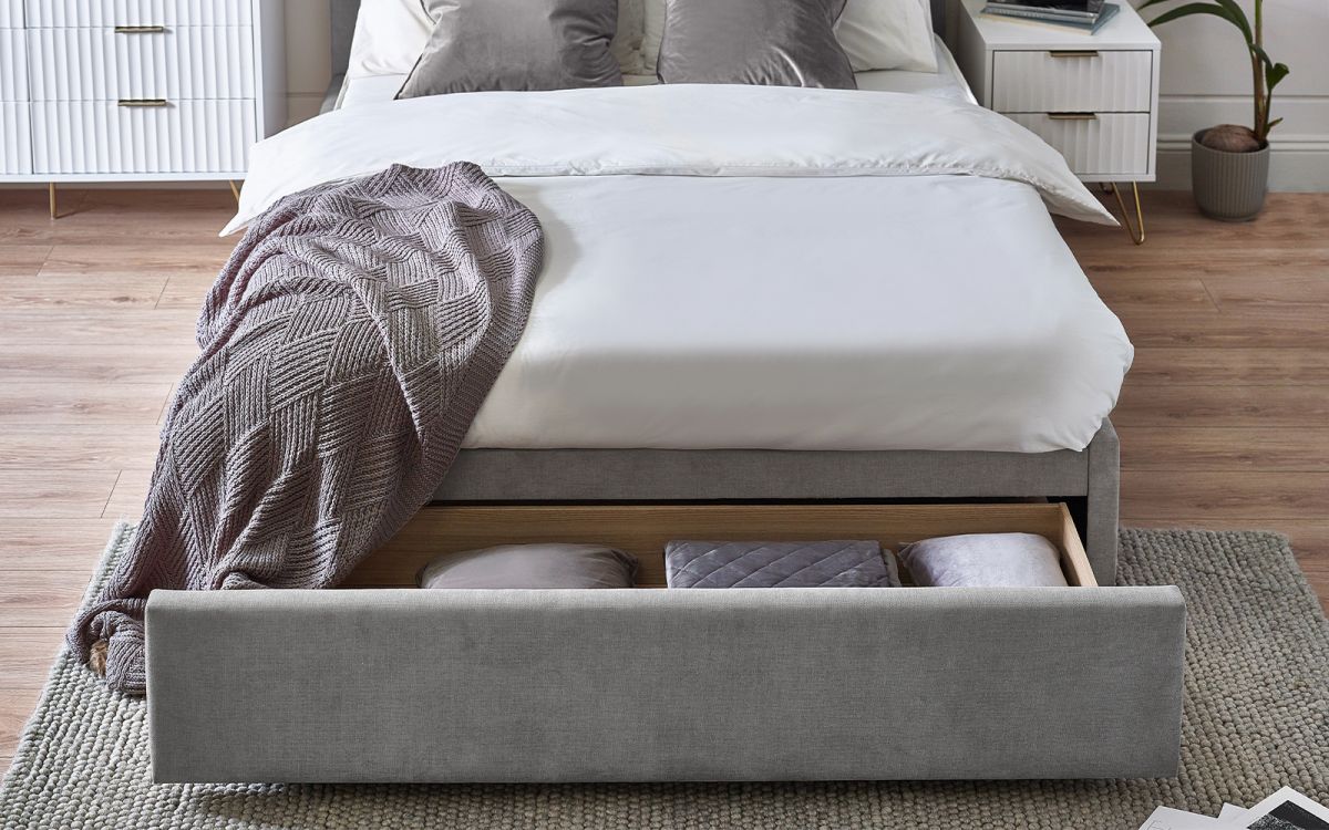 Savannah Bed With One Drawer - Grey - Available in Double or Kingsize
