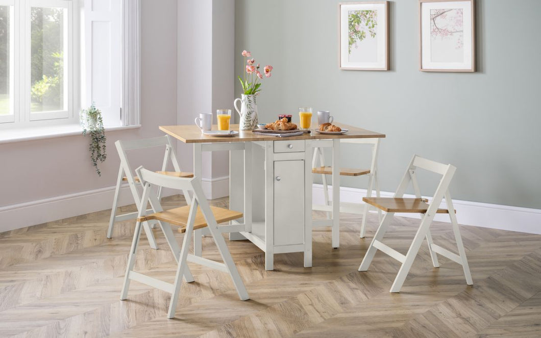 Savoy dining Set (Drop Leaf Table & x4 Chairs) - Colour Options: White Natural, Light Grey, Light Oak or Black