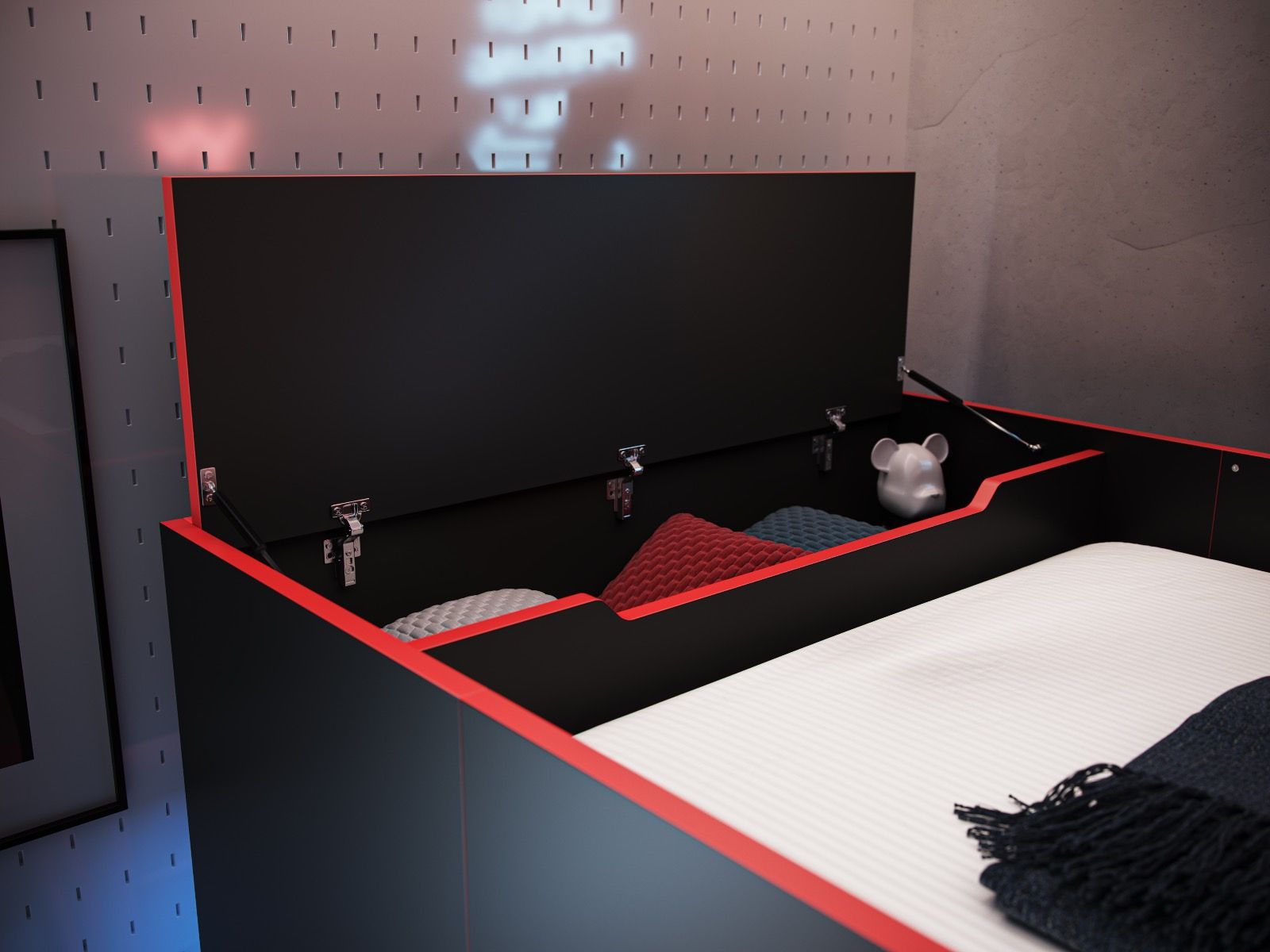 Recoil Shuttle LED Gaming Bed High Sleeper Single - Available in Black & Red or White