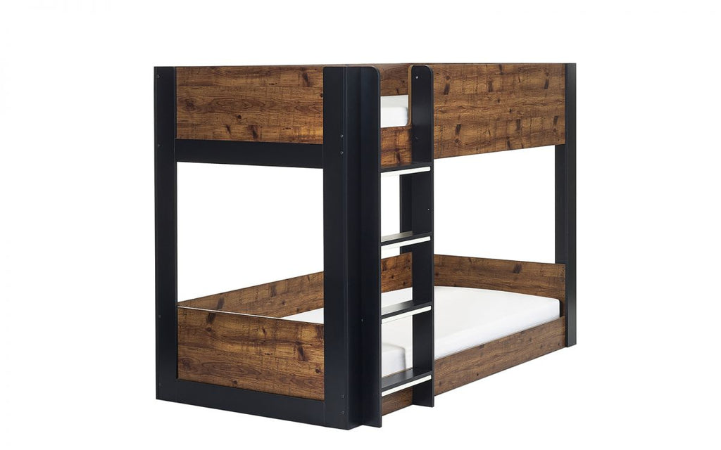 Kids Solomon Bunk Bed - All White or Rustic And Black - Optional Mattress