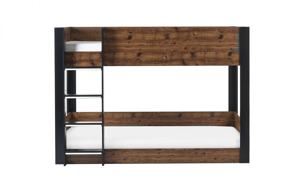 Kids Solomon Bunk Bed - All White or Rustic And Black - Optional Mattress
