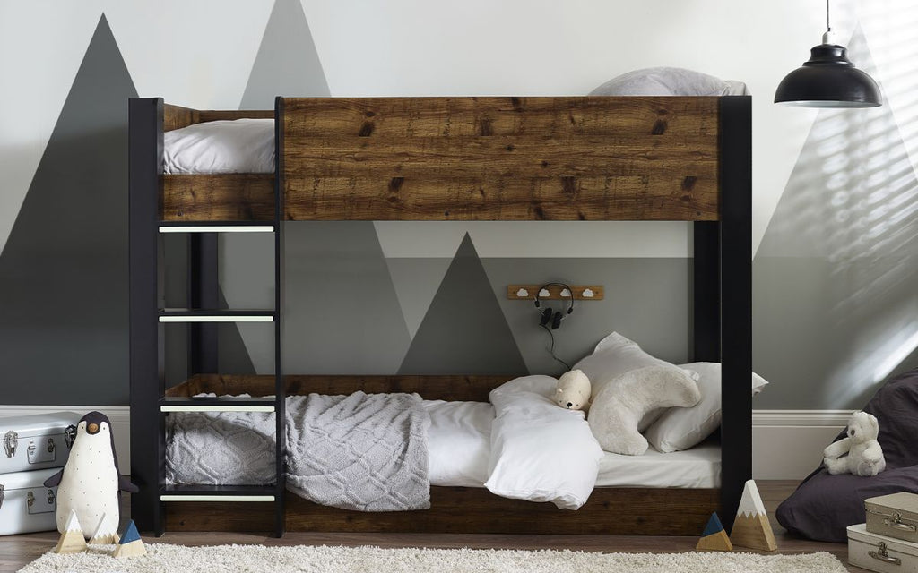 Kids Solomon Bunk Bed - All White or Rustic And Black - Optional Mattress