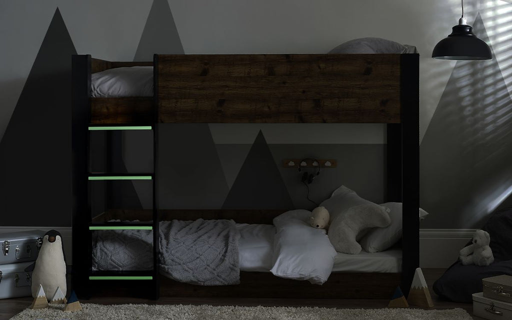 Kids Solomon Bunk Bed - All White or Rustic And Black - Optional Mattress