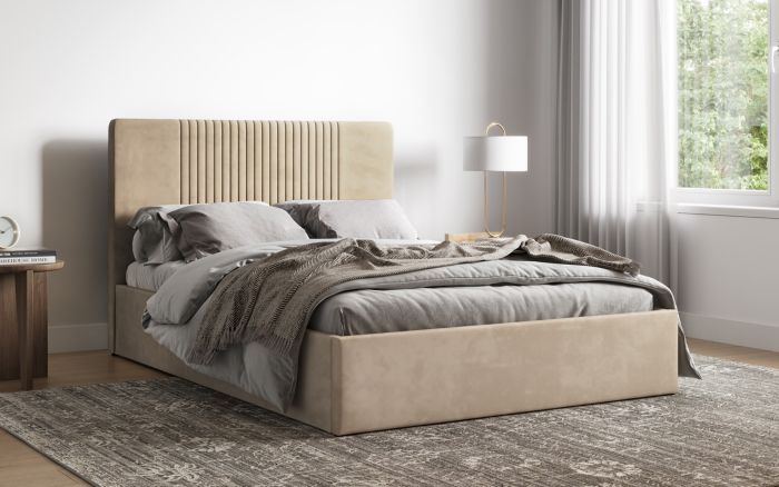 Silver or Mink Sonar Velvet Ottoman Bed - Available in Double Or KingSize