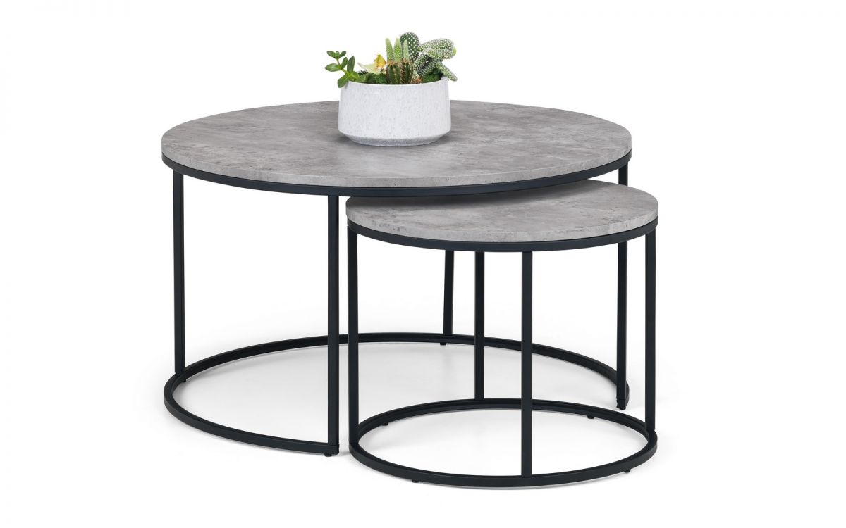 Staten Round Nesting Coffee Table - Concrete Finish - 80cm D x 80cm W x 50cm H