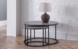 Staten Round Nesting Coffee Table - Concrete Finish - 80cm D x 80cm W x 50cm H