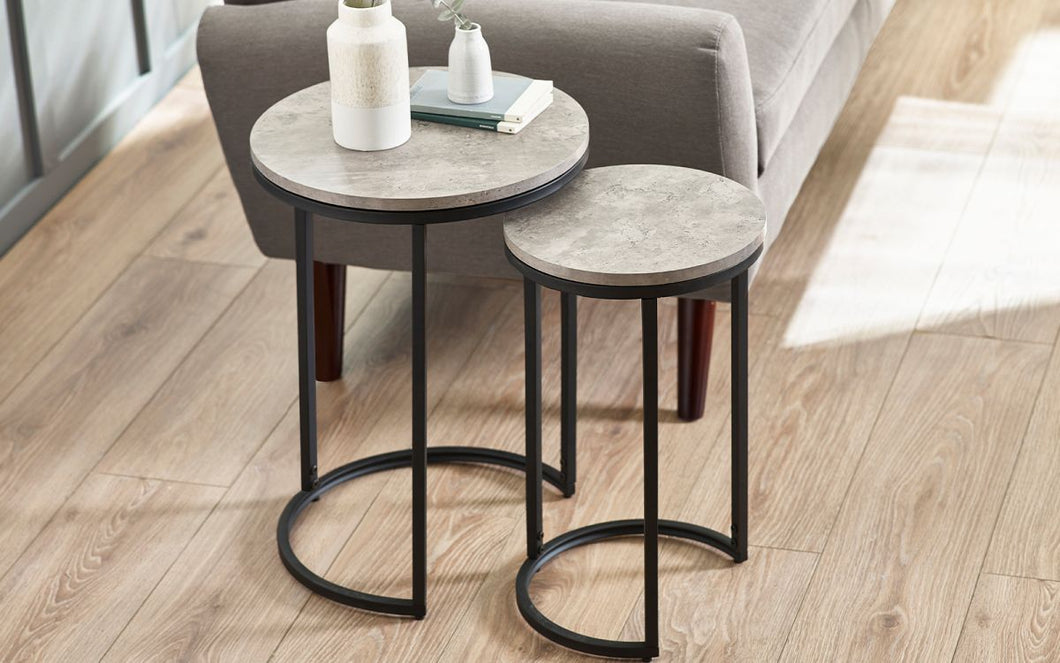 Staten Round Nesting Side Tables - Concrete Finish - 40cm D x 40cm W x 55cm H