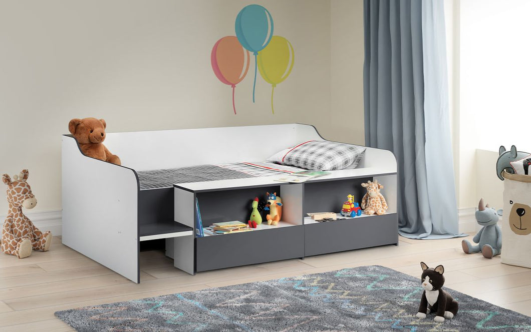 Kids Stella Low Sleeper Bed - Available in White, Sonoma Oak or Charcoal & White - Mattress Option