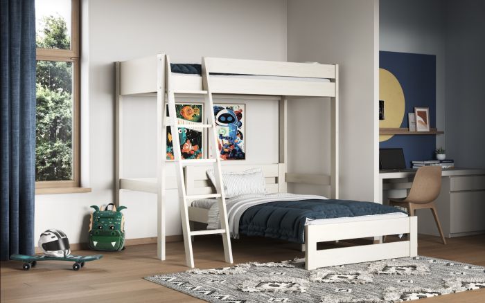 Noomi Tera Single High Sleeper With Small Double L Shaped Bed - Colour Options Available - White or Grey
