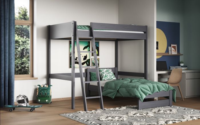 Noomi Tera Small Double High Sleeper With Single L Shaped Bed - Colour Options Available - White or Grey