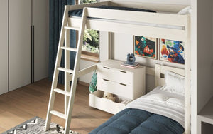 Noomi Tera Small Double High Sleeper With Single L Shaped Bed - Colour Options Available - White or Grey