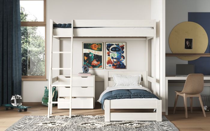 Noomi Tera Small Double High Sleeper With Small Double L Shaped Bed - Colour Options Available - White or Grey