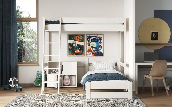 Noomi Tera Single High Sleeper With Small Double L Shaped Bed - Colour Options Available - White or Grey