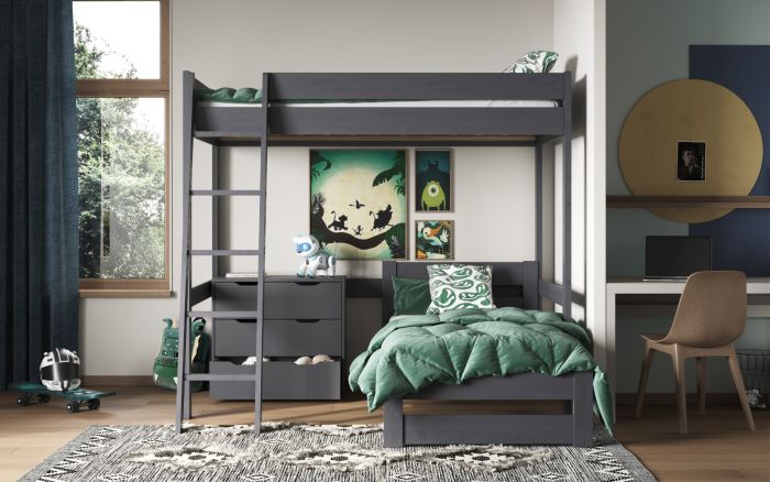 Noomi Tera Small Double High Sleeper With Small Double L Shaped Bed - Colour Options Available - White or Grey